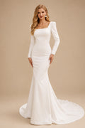 Rutipo Ivory Trumpet/Mermaid Square Neckline Long Sleeves Wedding Dresses