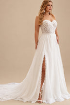 Rutipo Ivory Plus Size Sweetheart Short Sleeves Sweep Train Chiffon/Lace Wedding Dresses