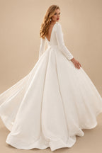 Rutipo Ivory Elegant Simple Long Sleeves Satin Wedding Dresses With A-Line