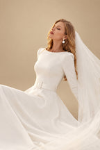 Rutipo Ivory Elegant Simple Long Sleeves Satin Wedding Dresses With A-Line