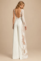 Rutipo Ivory Long Sleeves Floor-Length Wedding Jumpsuit With Appliques Lace