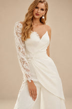 Rutipo Ivory Long Sleeves Floor-Length Wedding Jumpsuit With Appliques Lace