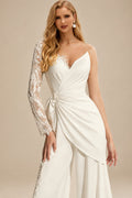 Rutipo Ivory Long Sleeves Floor-Length Wedding Jumpsuit With Appliques Lace
