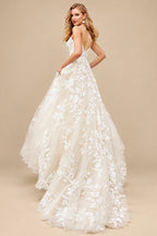 Rutipo As Picture A-Line V-Neck Sleeveless Sweep Train Lace/Tulle Wedding Dresses