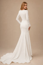 Rutipo Ivory Trumpet/Mermaid V-Neck Long Sleeves Elastic Satin/Sequined Wedding Dresses