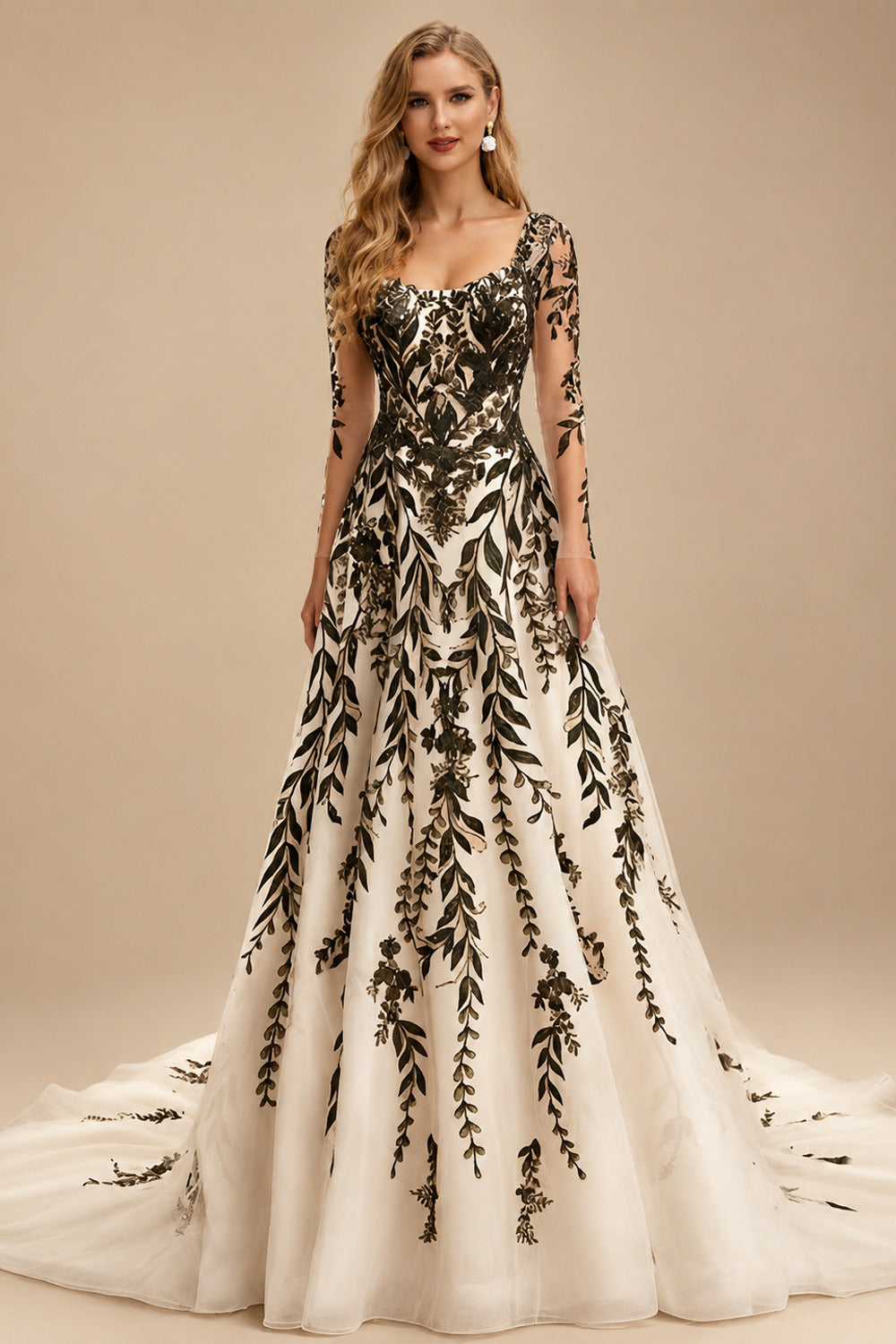 Rutipo As Picture A-Line Long Sleeves Court Train Lace Wedding Dresses