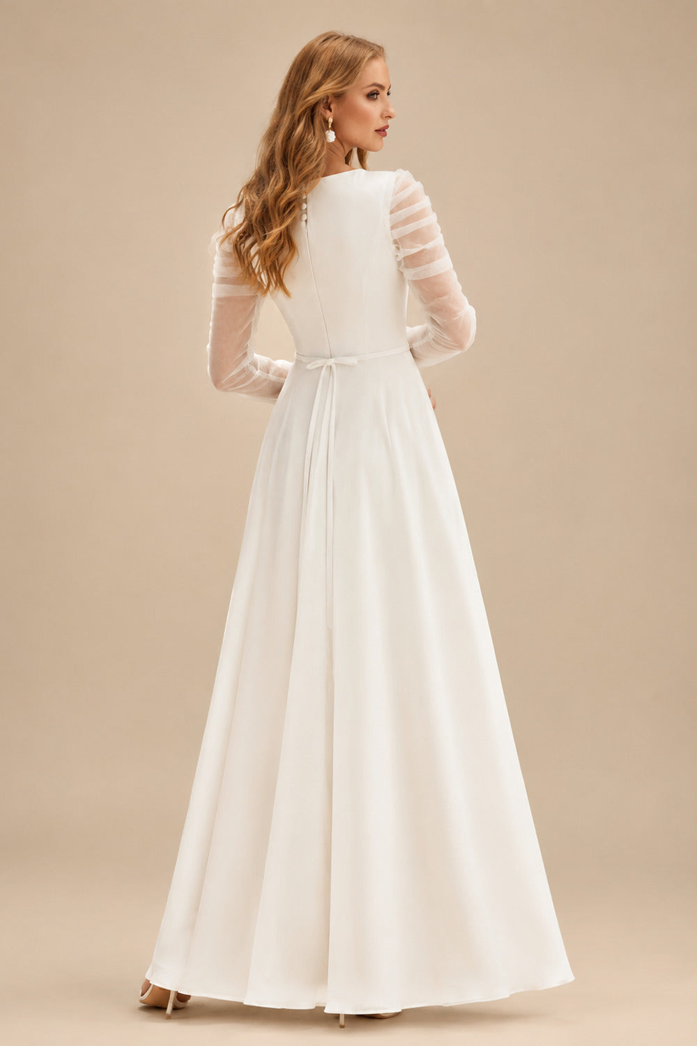 Rutipo Ivory Simple Long Sleeves Wedding Dresses With Split Front