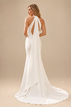 Rutipo Ivory Trumpet/Mermaid Halter Sleeveless Elastic Satin Wedding Dresses