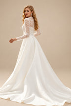 Rutipo Ivory Lace High Neck Long Sleeves Ball-Gown Wedding Dresses