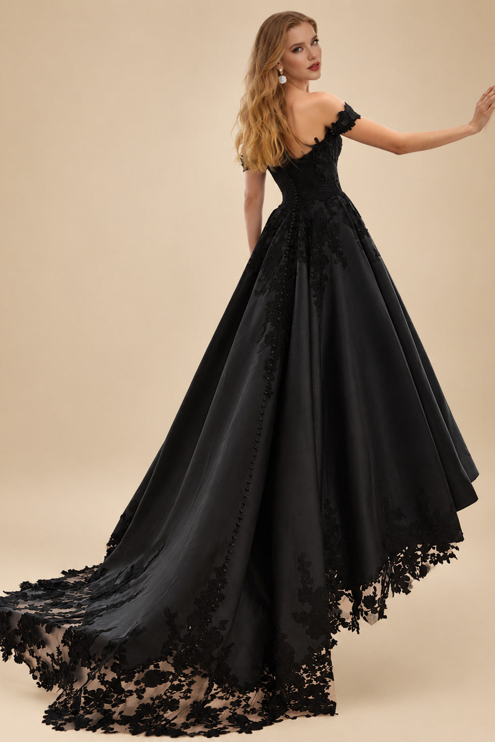 Rutipo Black Ball-Gown Sweetheart Sleeveless Court Train Wedding Dresses With Lace