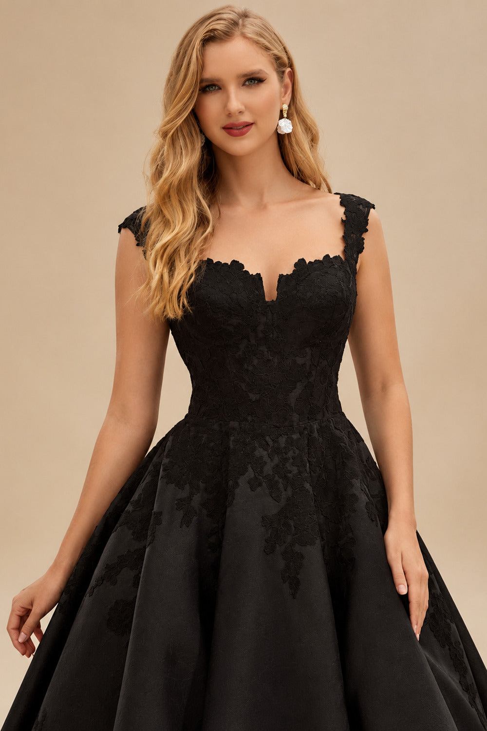Rutipo Black Ball-Gown Sweetheart Sleeveless Court Train Wedding Dresses With Lace