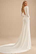 Rutipo Ivory Mermaid Long Sleeves Court Train Elastic Satin Wedding Dresses
