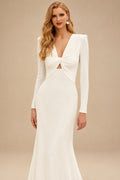 Rutipo Ivory Mermaid Long Sleeves Court Train Elastic Satin Wedding Dresses