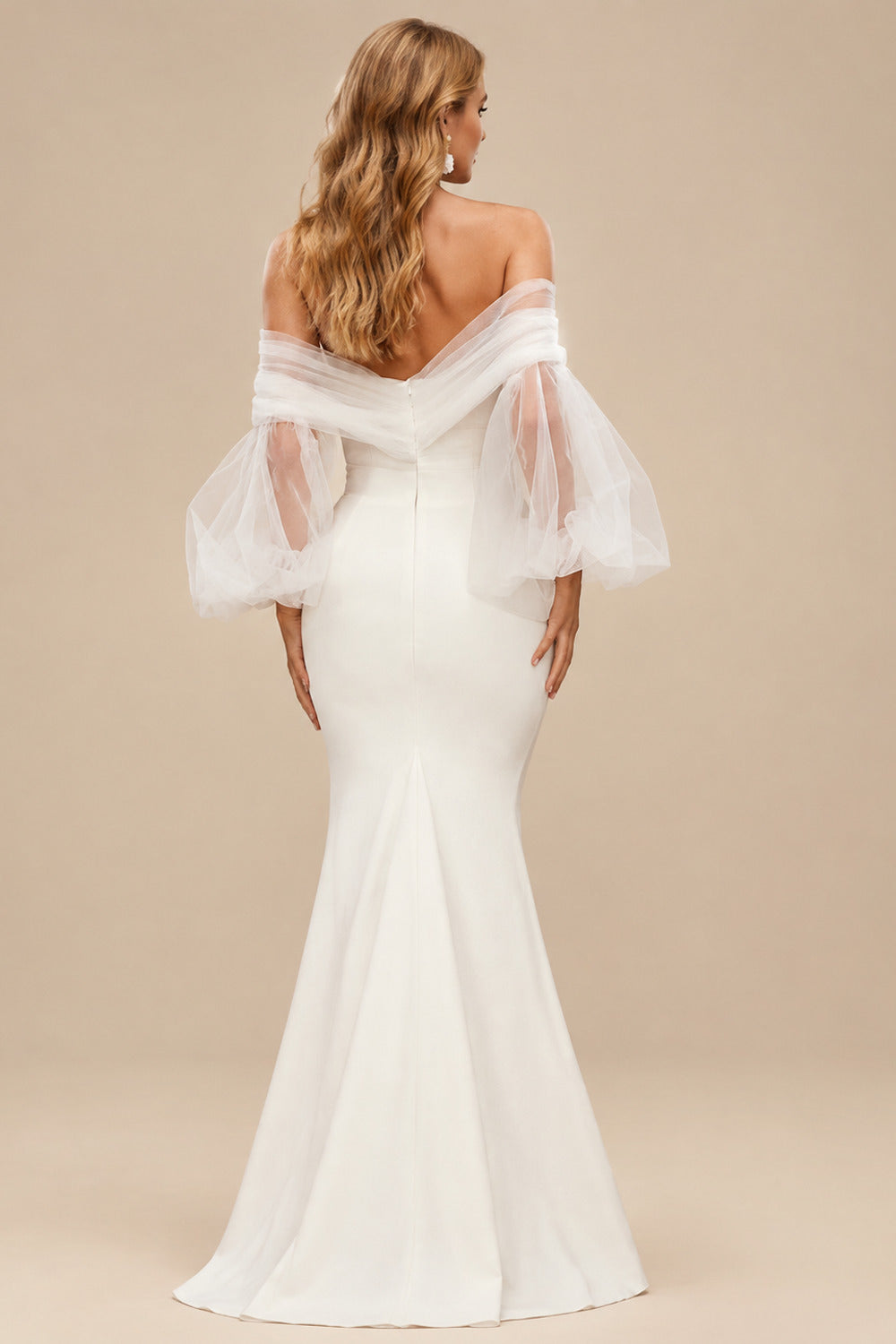 Rutipo Ivory Trumpet/Mermaid Off-The-Shoulder Long Sleeves Wedding Dresses