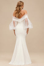 Rutipo Ivory Trumpet/Mermaid Off-The-Shoulder Long Sleeves Wedding Dresses