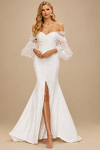 Rutipo Ivory Trumpet/Mermaid Off-The-Shoulder Long Sleeves Wedding Dresses