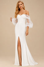 Rutipo Ivory Trumpet/Mermaid Off-The-Shoulder Long Sleeves Wedding Dresses