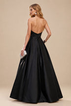 Rutipo Black Ball-Gown Strapless Sleeveless Floor-Length Satin Wedding Dresses With Split Front