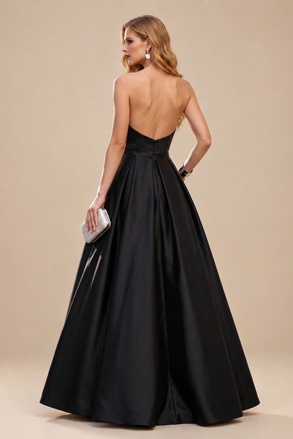 Rutipo Black Ball-Gown Strapless Sleeveless Floor-Length Satin Wedding Dresses With Split Front