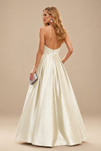 Rutipo Ivory Ball-Gown Strapless Sleeveless Floor-Length Satin Wedding Dresses With Split Front