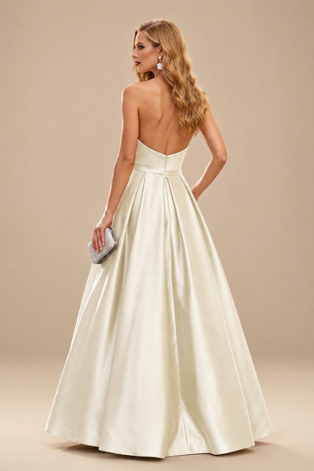 Rutipo Ivory Ball-Gown Strapless Sleeveless Floor-Length Satin Wedding Dresses With Split Front