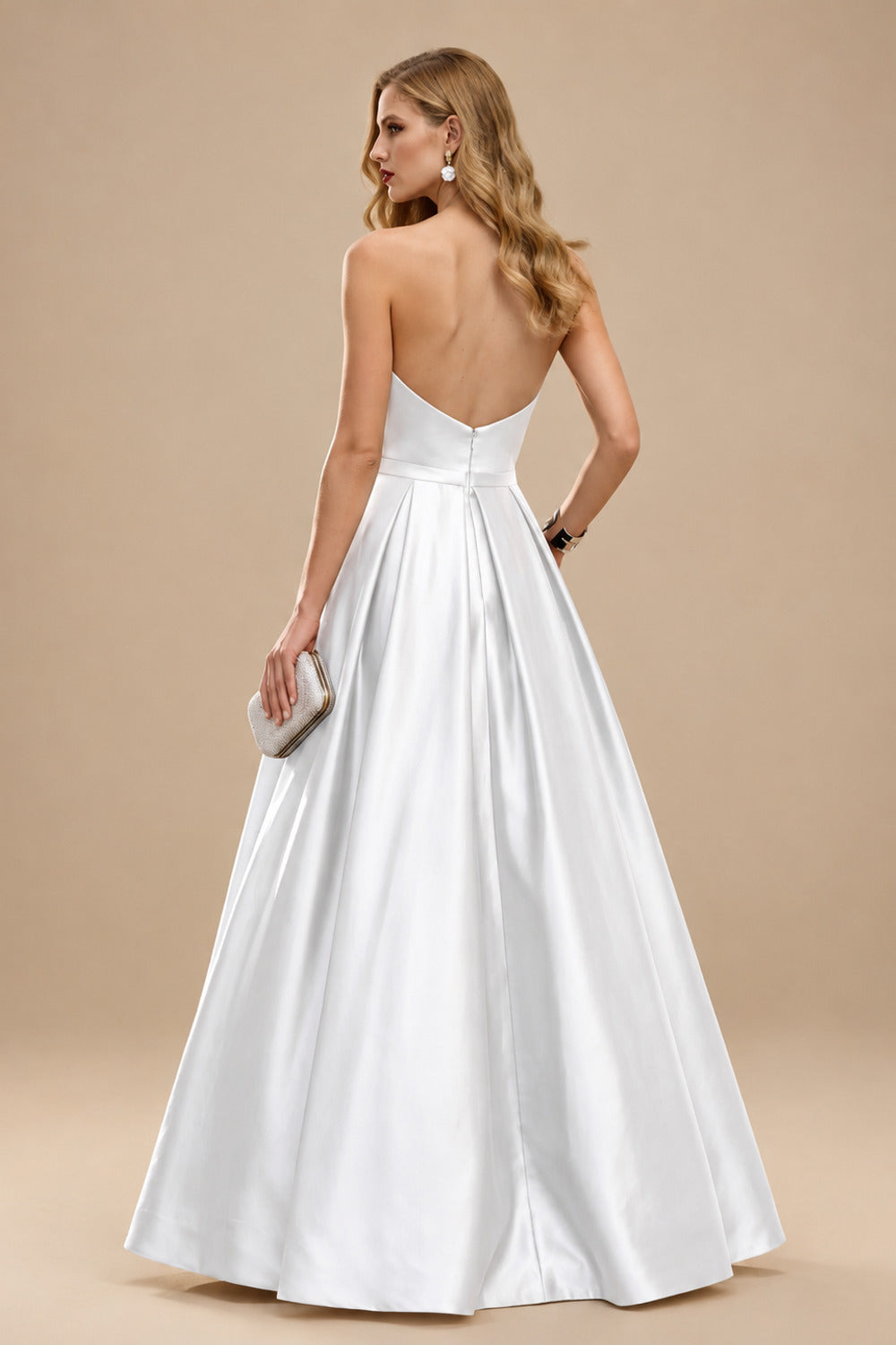 Rutipo White Ball-Gown Strapless Sleeveless Floor-Length Satin Wedding Dresses With Split Front
