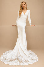 Rutipo Ivory Trumpet/Mermaid Long Sleeves Lace/Elastic Satin Wedding Dresses