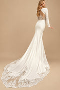 Rutipo Ivory Trumpet/Mermaid Long Sleeves Lace/Elastic Satin Wedding Dresses