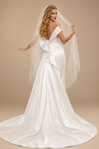 Rutipo Ivory Strapless Sleeveless Court Train Satin Wedding Dresses