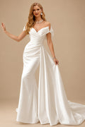 Rutipo Ivory Strapless Sleeveless Court Train Satin Wedding Dresses