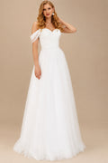 Rutipo Ivory A-Line Off-The-Shoulder Sleeveless Floor-Length Wedding Dresses
