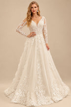 Rutipo As Picture Luxury Lace V-Neck Long Sleeves A-Line Wedding Dresses