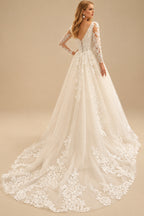 Rutipo As Picture Luxury Lace V-Neck Long Sleeves A-Line Wedding Dresses
