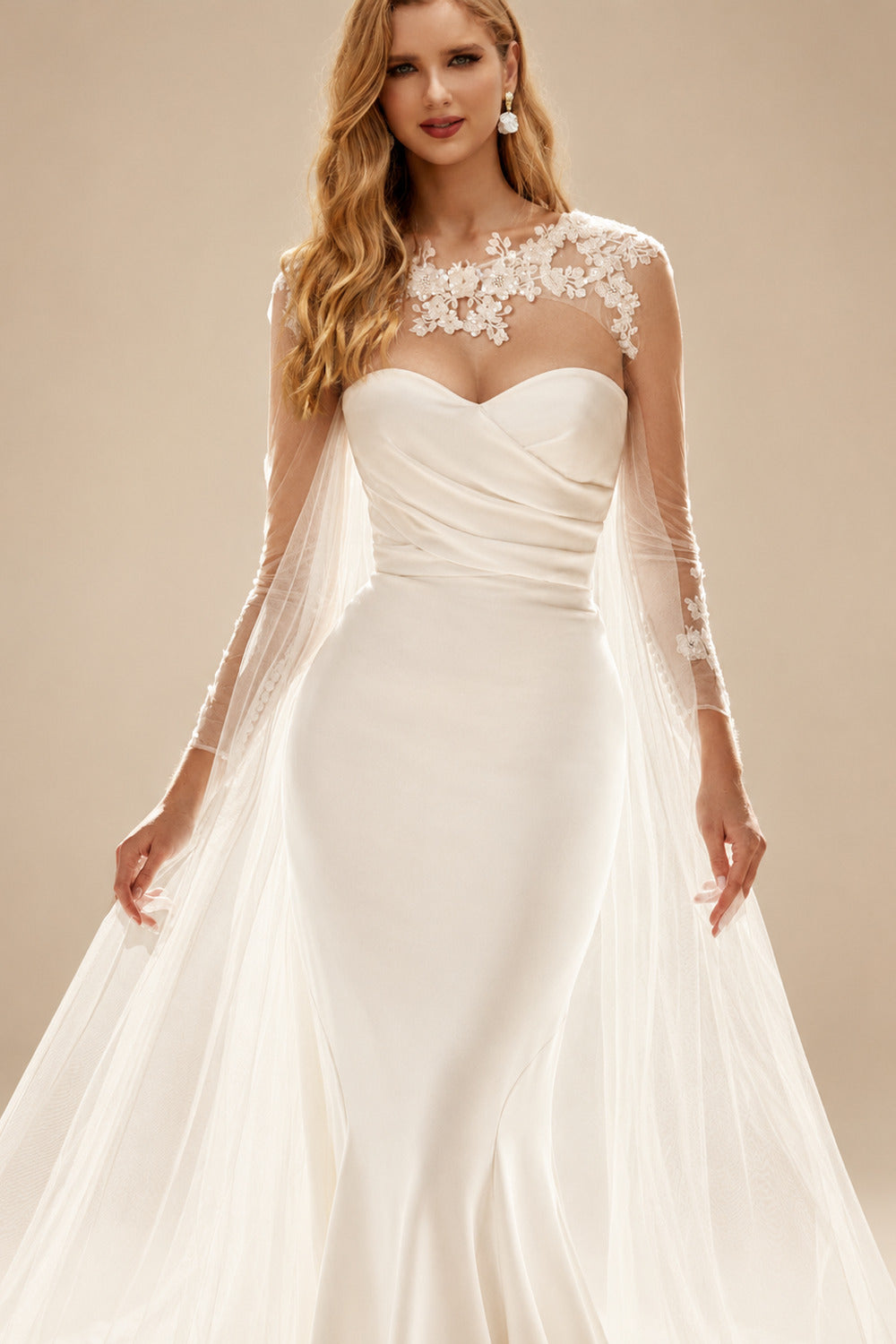 Rutipo Ivory Sweetheart Trumpet/Mermaid Wedding Dresses With Cape