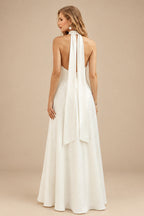 Rutipo Ivory High Neck Open Back Simple A-Line Wedding Dresses