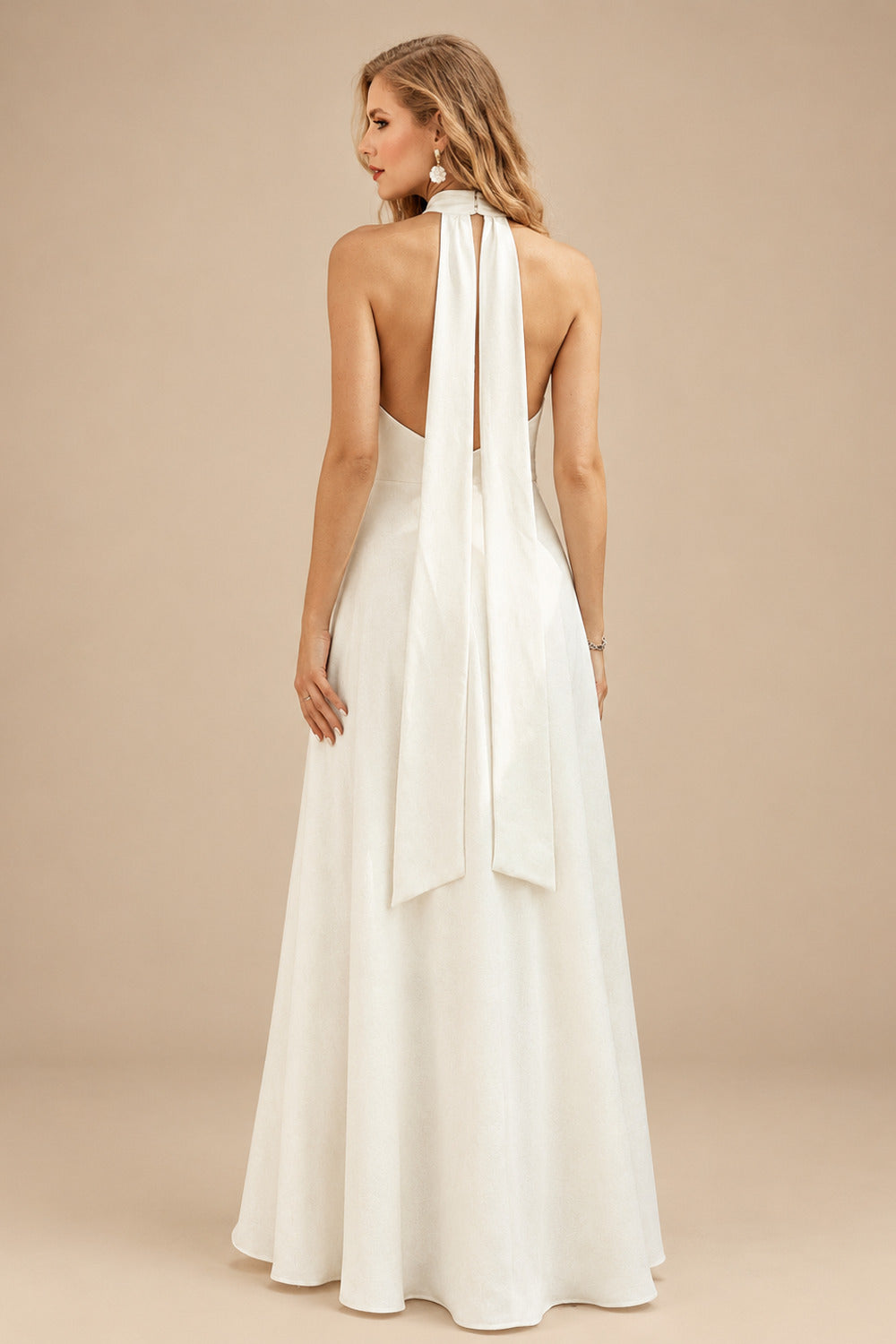Rutipo Ivory High Neck Open Back Simple A-Line Wedding Dresses