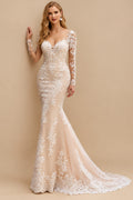 Rutipo As Picture Trumpet/Mermaid V-Neck Long Sleeves Tulle Wedding Dresses With Appliques Lace