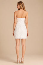 Rutipo Ivory Sheath/Column Halter Sleeveless Short/Mini Lace Wedding Dresses