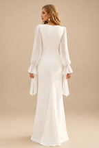 Rutipo Ivory Sheath/Column Square Neckline Long Sleeves Wedding Dresses