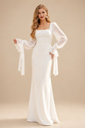 Rutipo Ivory Sheath/Column Square Neckline Long Sleeves Wedding Dresses