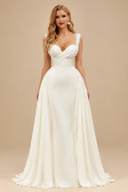 Rutipo Ivory Sweetheart Sleeveless Sweep Train Wedding Dresses