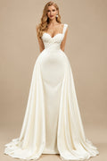 Rutipo Ivory Sweetheart Sleeveless Sweep Train Wedding Dresses
