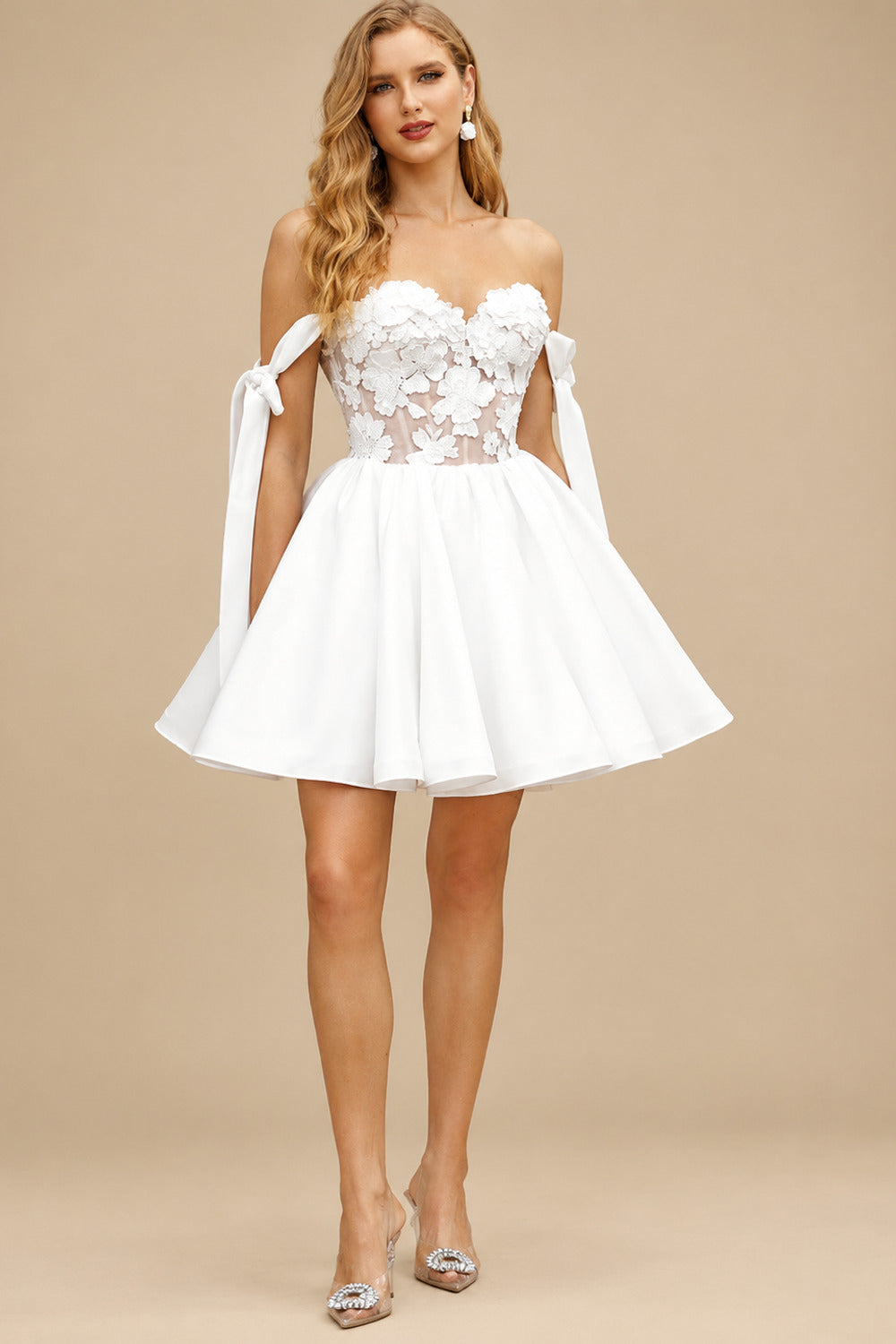 Rutipo Ivory Ball-Gown Off-The-Shoulder Sleeveless Satin Special Occasion Dresses With Bow(s)