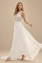 Rutipo Ivory A-Line Scoop Neck Sleeveless Lace Wedding Dresses With Appliques Lace