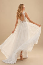 Rutipo Ivory A-Line Scoop Neck Sleeveless Lace Wedding Dresses With Appliques Lace
