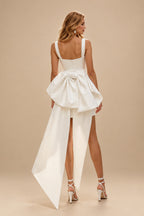 Rutipo Ivory A-Line Square Neckline Sleeveless Short/Mini Satin Wedding Dresses With Bow(s)