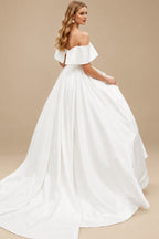 Rutipo Ivory Ball-Gown Off-The-Shoulder Sleeveless Sweep Train Satin Wedding Dresses