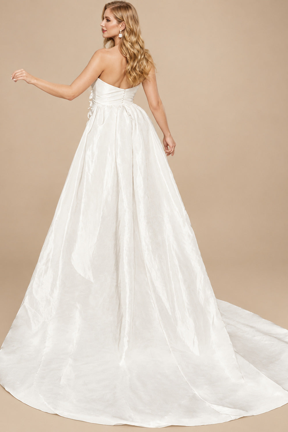 Rutipo Ivory Sheath/Column Strapless Sleeveless Taffeta Wedding Dresses With Flower(s)