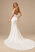 Rutipo Ivory Sheath/Column Halter Silk Like Satin Wedding Dresses With Back Hole