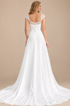 Rutipo White A-Line V-Neck Sleeveless Chiffon Wedding Dresses With Lace